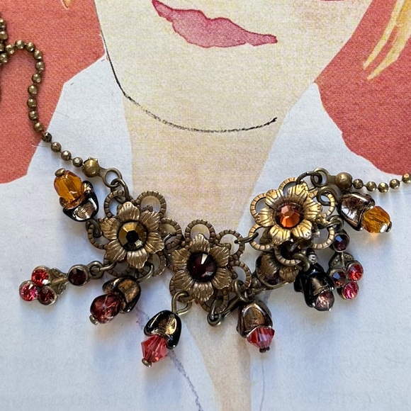 VINTAGE MICHAL NEGRIN Necklace Floral Crystal Rhinestone Feminine Lightweight - Picture 1 of 7